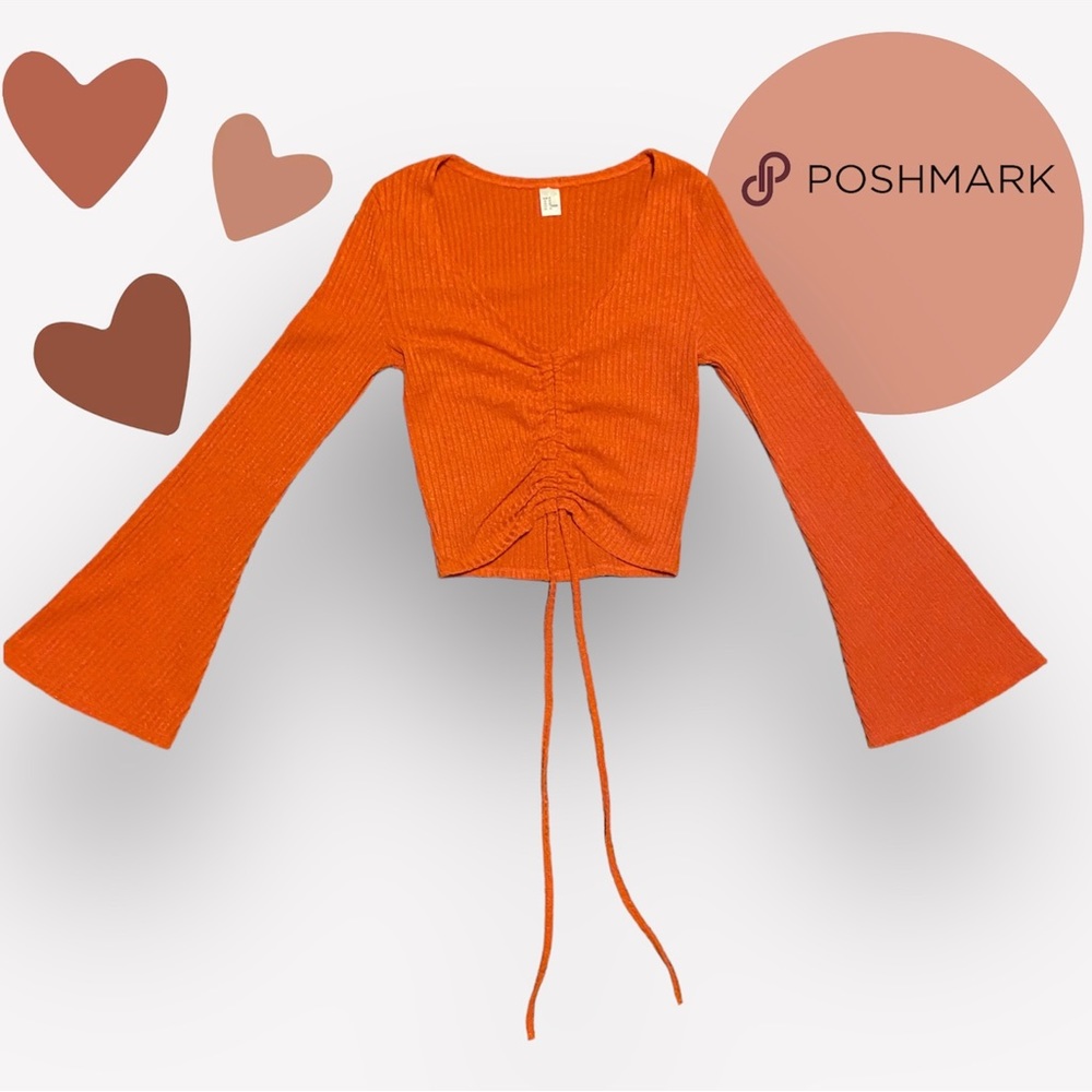 BOHO BELL SLEEVE CROP TOP ORANGE SIZE M